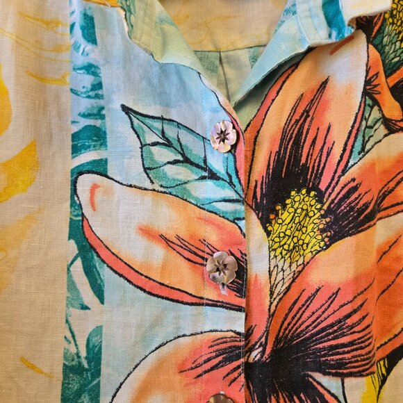 John Mark XL Floral Linen Button-Down Tropical Shirt Artsy Watercolor - Picture 4 of 13